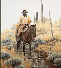 Unknown Artist lone cowboy painting